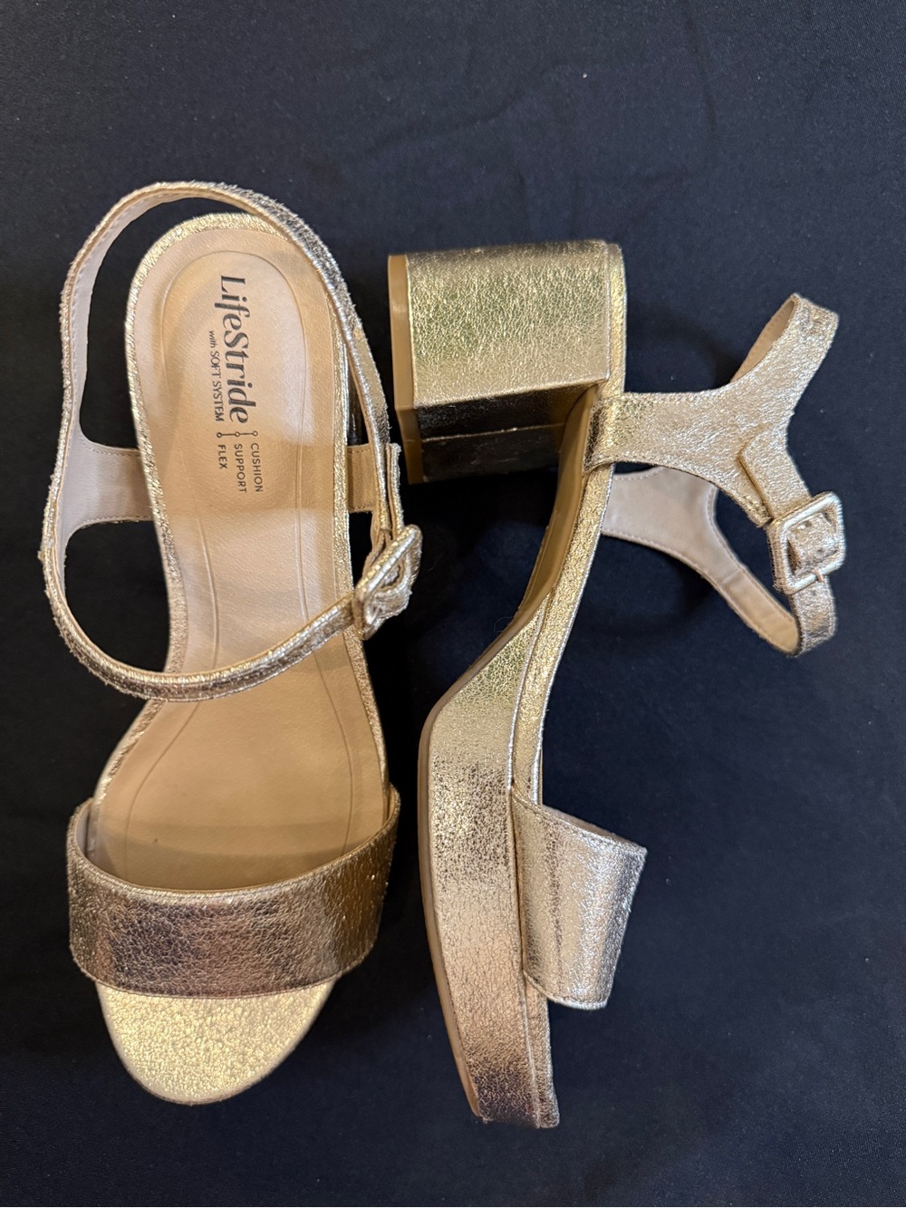 Life Stride Rythmn Metallic Block Heel Sandal - Gold Women's Dress 9.5W Wide - Picture 4 of 10